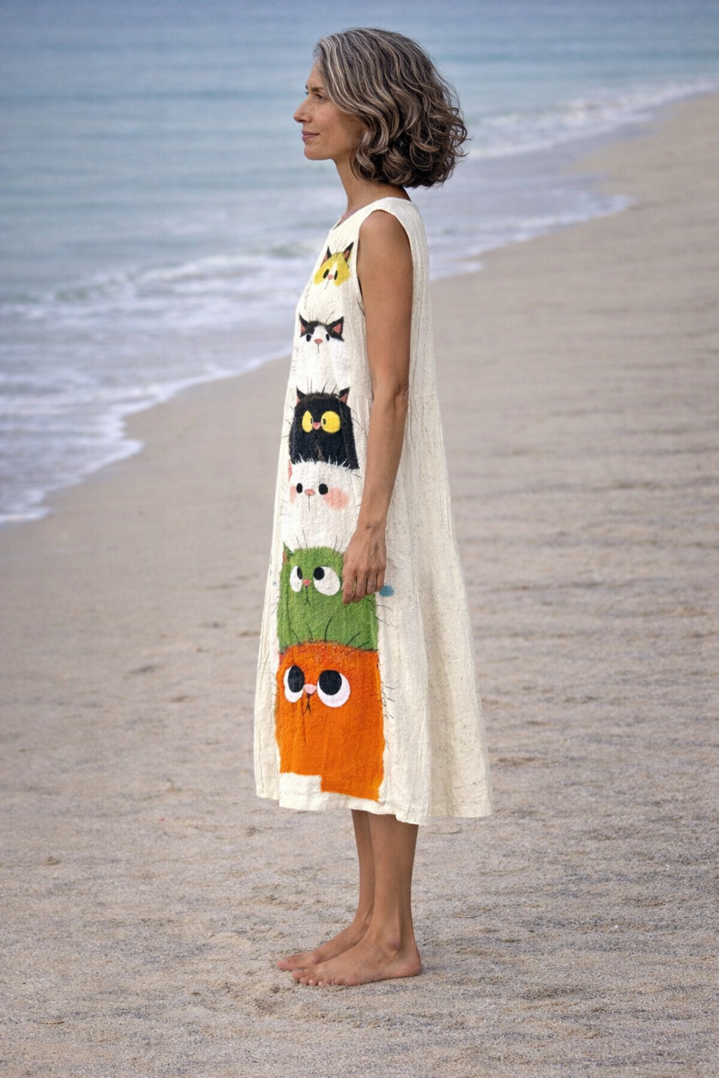 Zoé | Vestido midi con adorable estampado de gatos