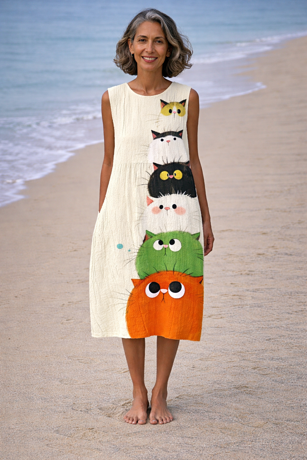 Zoé | Vestido midi con adorable estampado de gatos