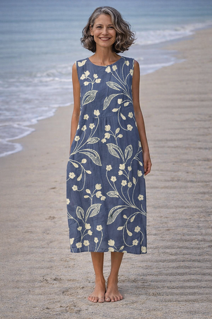 Estela | Vestido midi sin mangas con flores de inspiración vintage