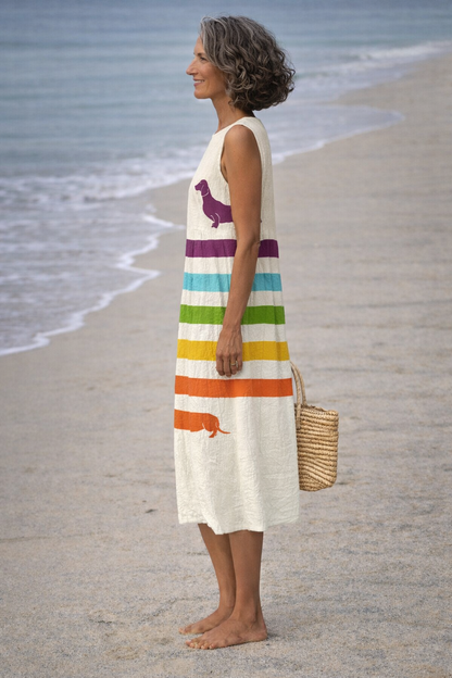 Andrea | Vestido midi con estampado de teckel, estilo chic y cómodo