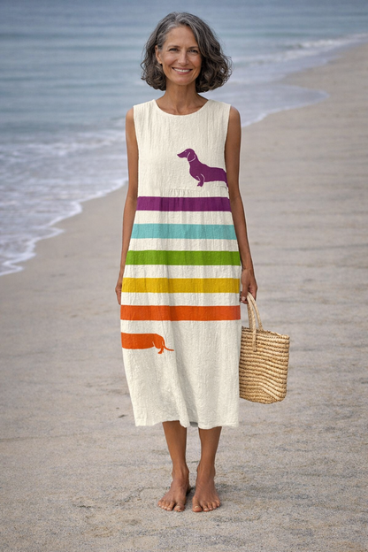 Andrea | Vestido midi con estampado de teckel, estilo chic y cómodo