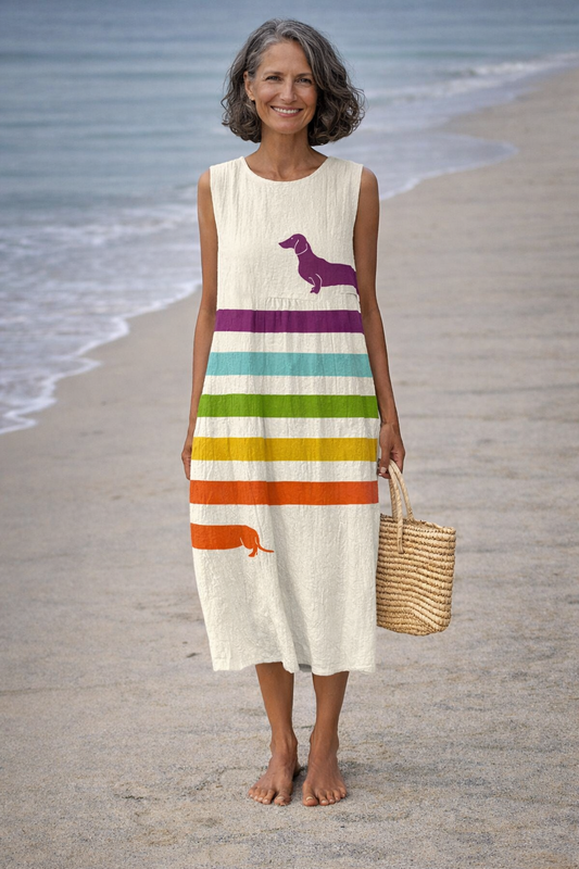 Andrea | Vestido midi con estampado de teckel, estilo chic y cómodo