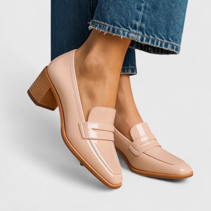 Begoña | Mocasín rosa con tacón cuadrado