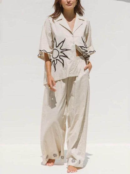 Conjunto de pantalones de pierna ancha con estampado suelto Sunshine