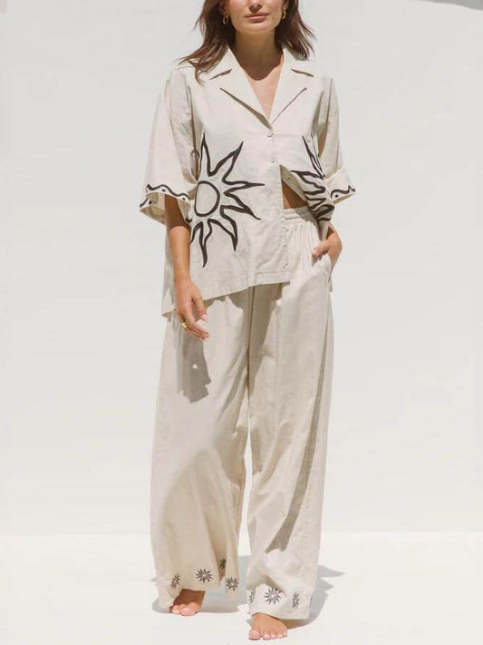Conjunto de pantalones de pierna ancha con estampado suelto Sunshine