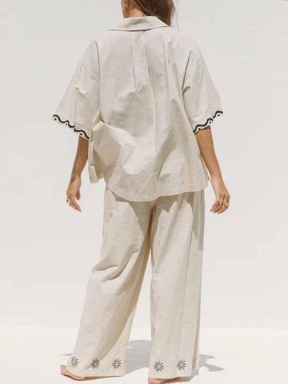 Conjunto de pantalones de pierna ancha con estampado suelto Sunshine