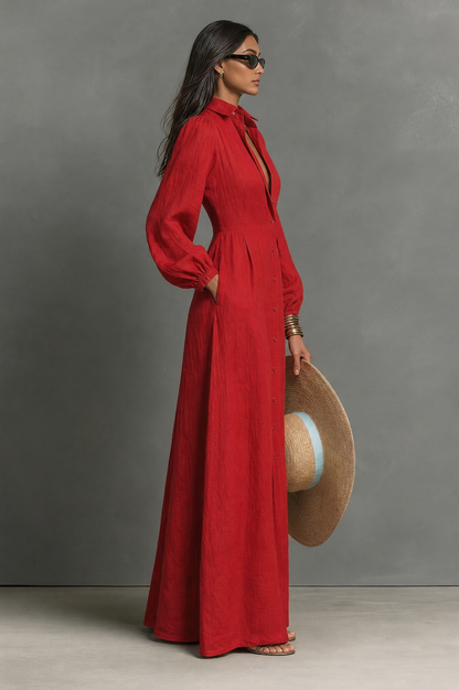 Vestido largo entallado con botones delanteros