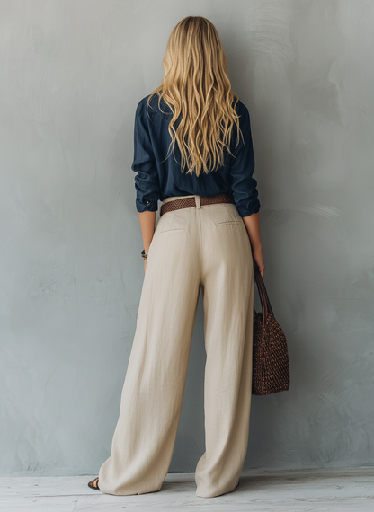 Conjunto de pantalón y suéter de algodón y lino