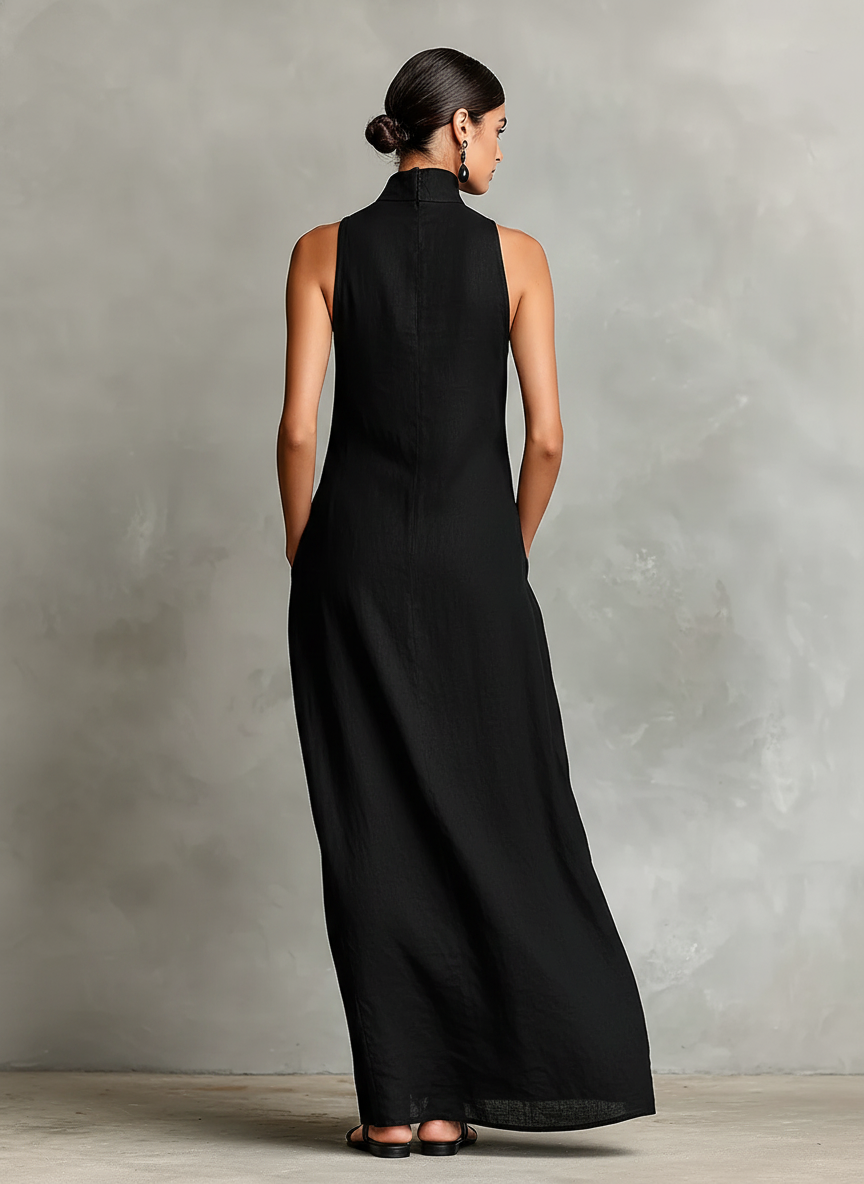 Vestido maxi de cuello alto con bolsillo