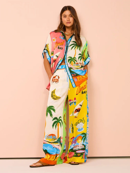 Conjunto de pantalones de pierna ancha con estampado suelto de Afternoon Sun