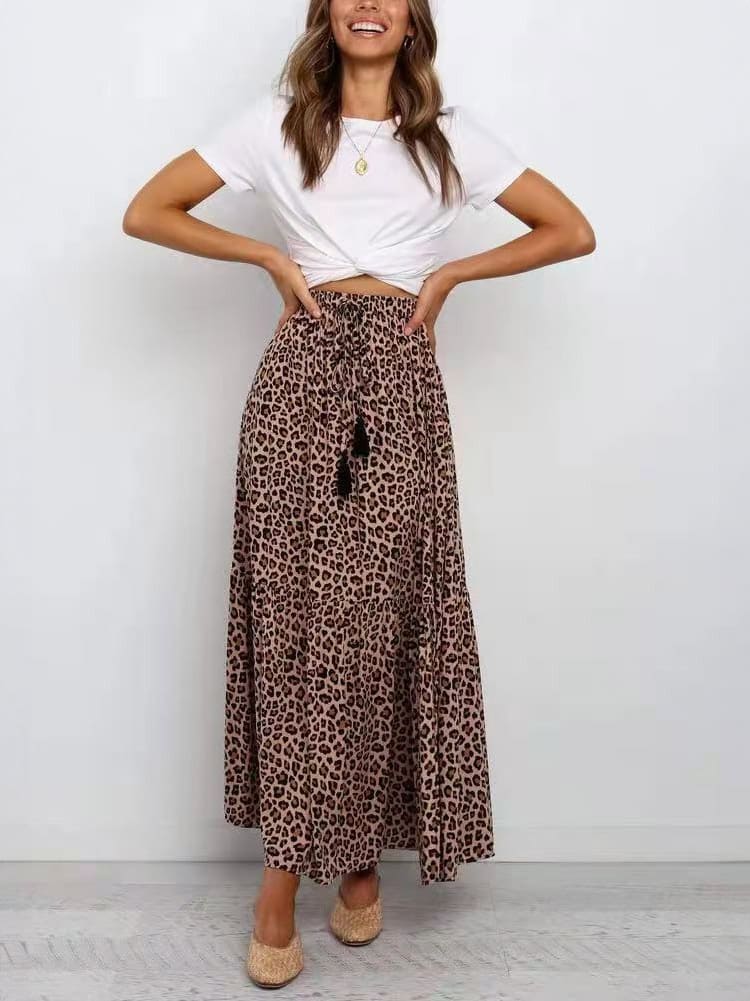 Faldas largas con estampado de leopardo marrón
