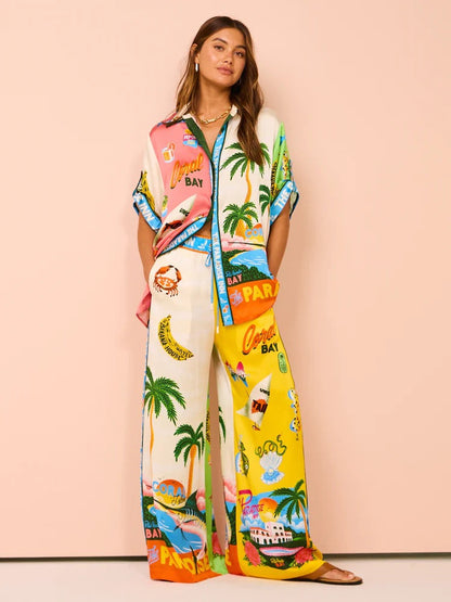 Conjunto de pantalones de pierna ancha con estampado suelto de Afternoon Sun