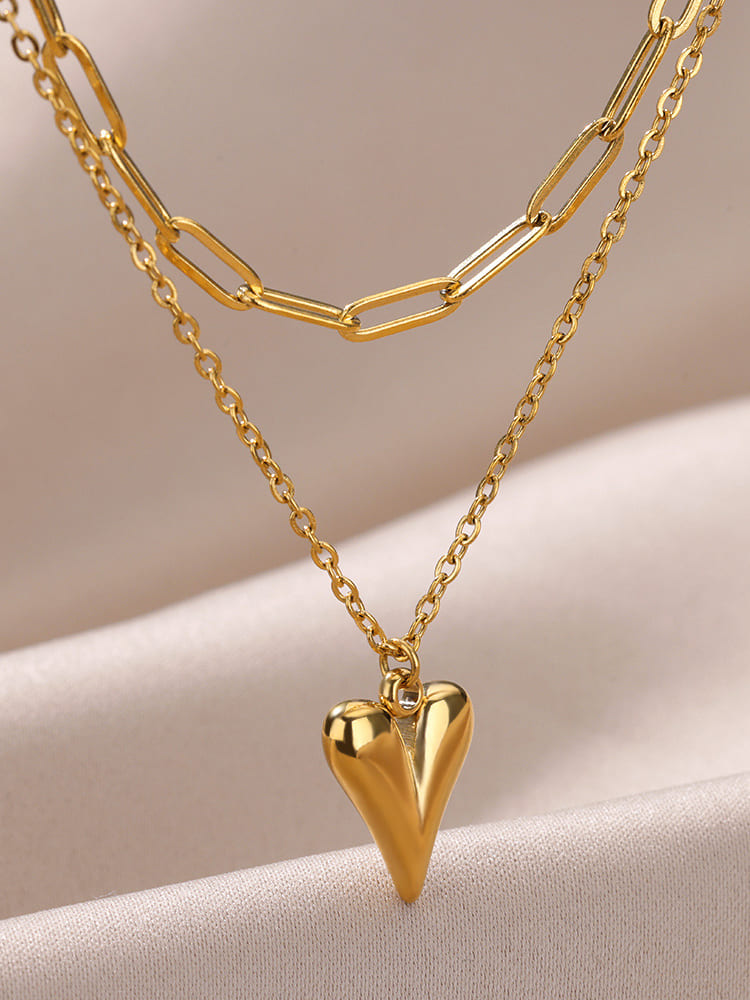Collar de corazón industrial chic con cadena irregular
