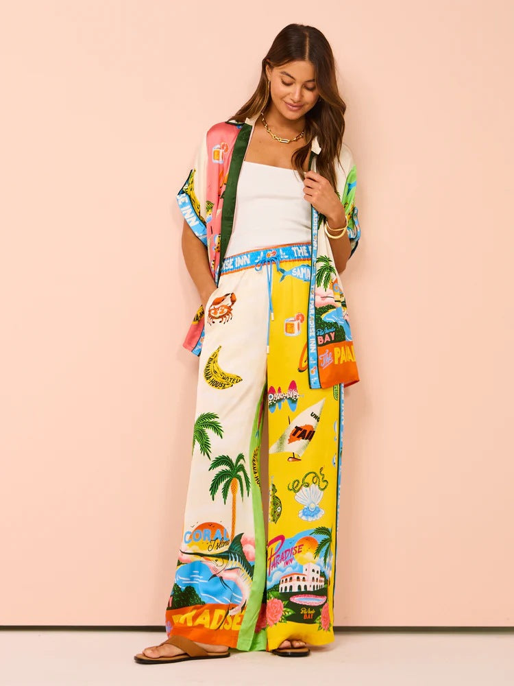 Conjunto de pantalones de pierna ancha con estampado suelto de Afternoon Sun