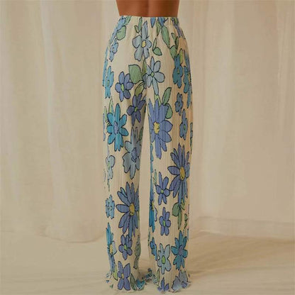 Conjunto de pantalón y camisa de manga larga con solapa estampada plisada
