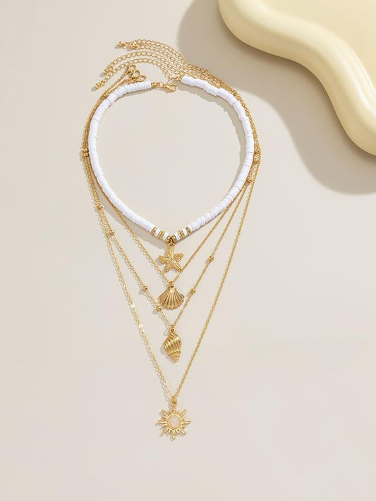 Collar de múltiples capas Estrella de mar con concha del Pacífico Sur Oro