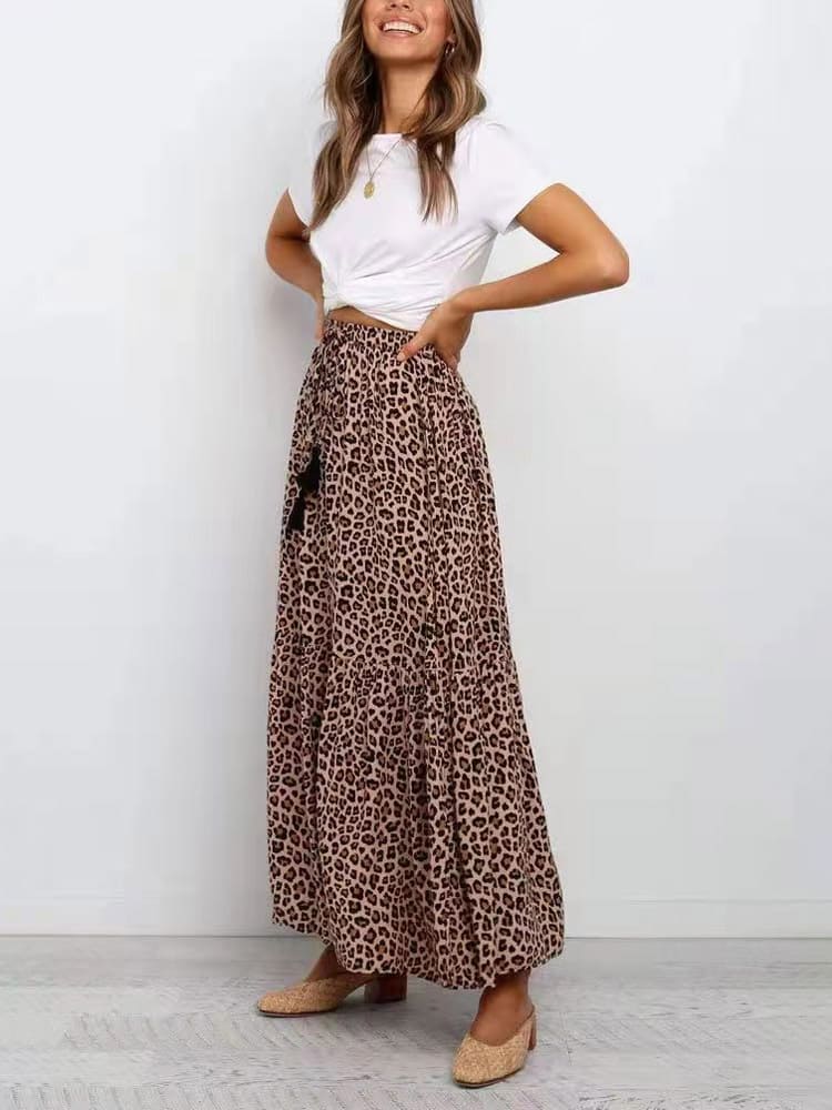 Faldas largas con estampado de leopardo marrón