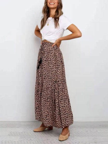 Faldas largas con estampado de leopardo marrón