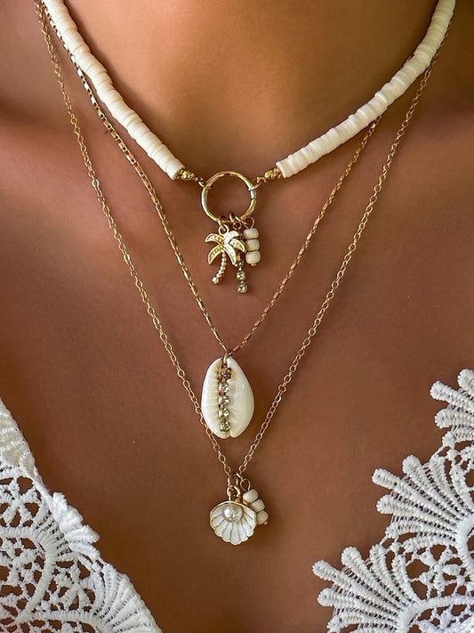 Collar de colgante de concha y girasol de múltiples capas