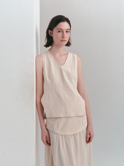 Camiseta sin mangas dividida con cuello en V informal y holgada