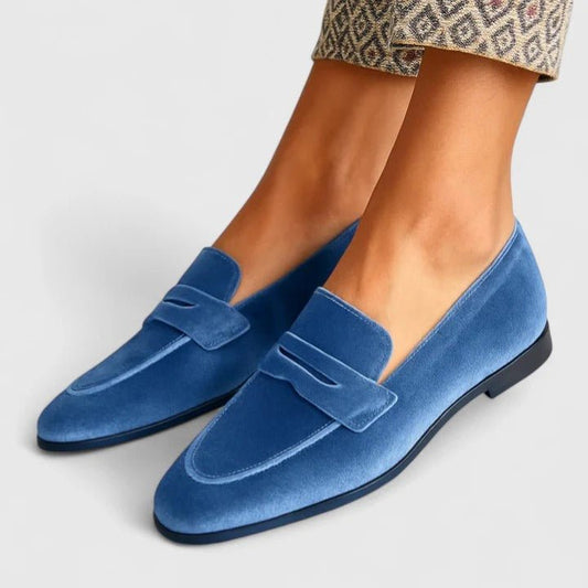 Isabel | Mocasín azul de terciopelo