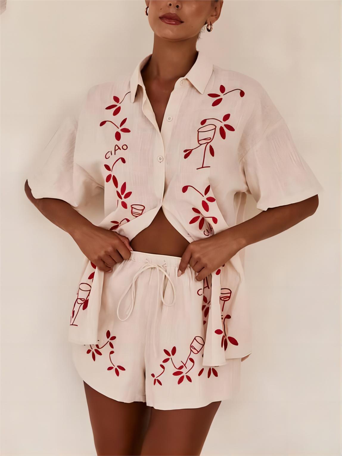 Conjunto de pantalones cortos elásticos sueltos