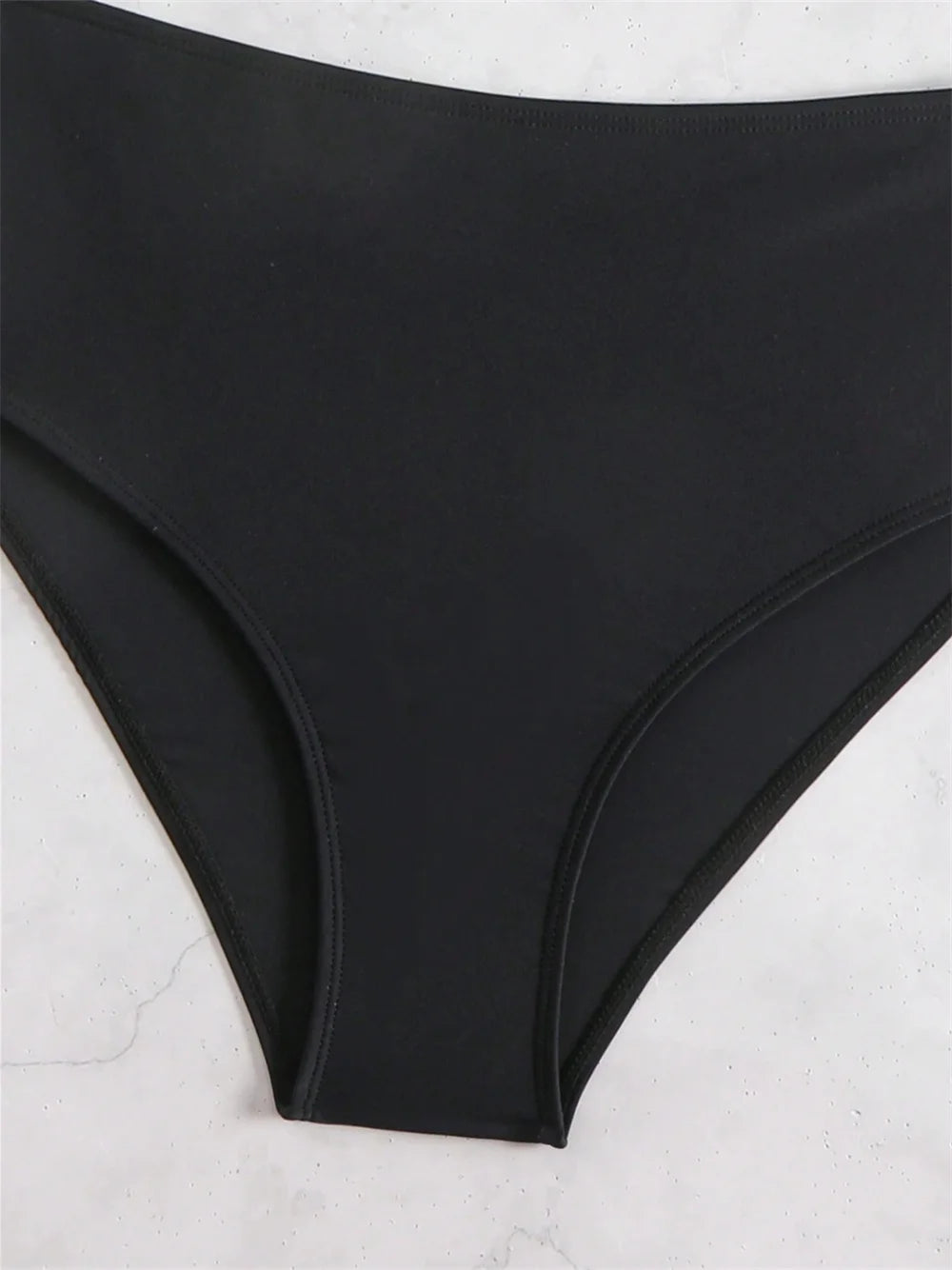Bikini Negro Push-Up de Cintura Alta para Mujer | Con Aro, Copas Acolchadas y Diseño Fruncido