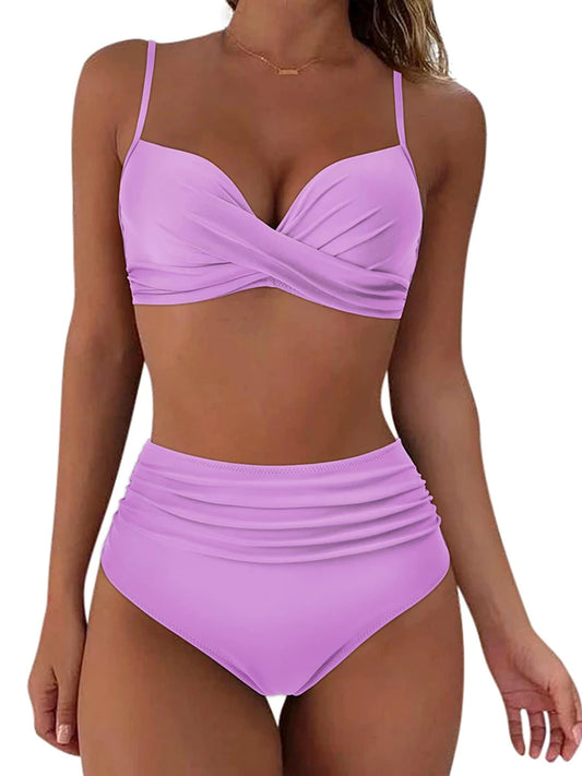 Bikini Morado Push-Up de Cintura Alta