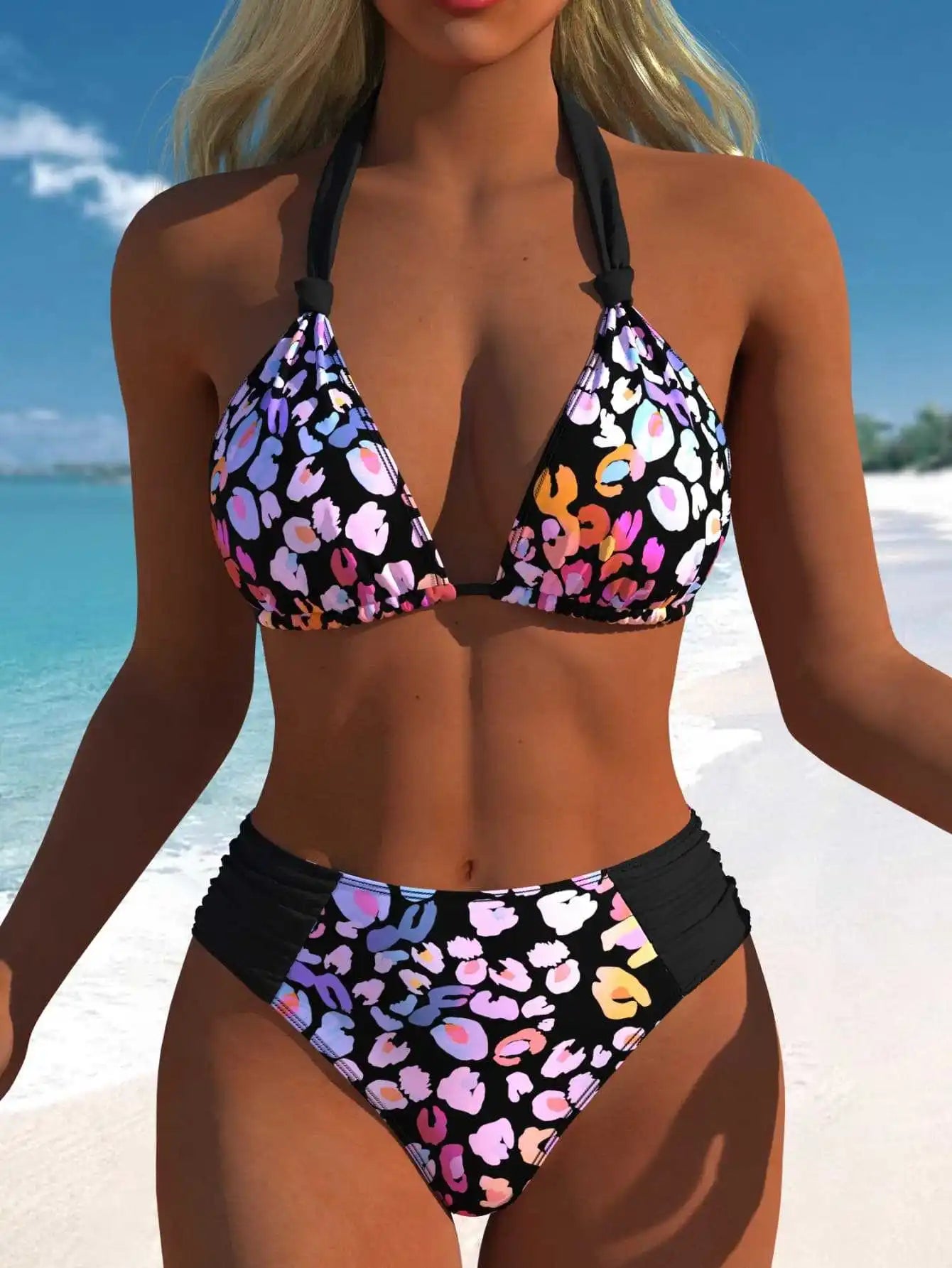 Conjunto de Bikini Vintage con Estampado