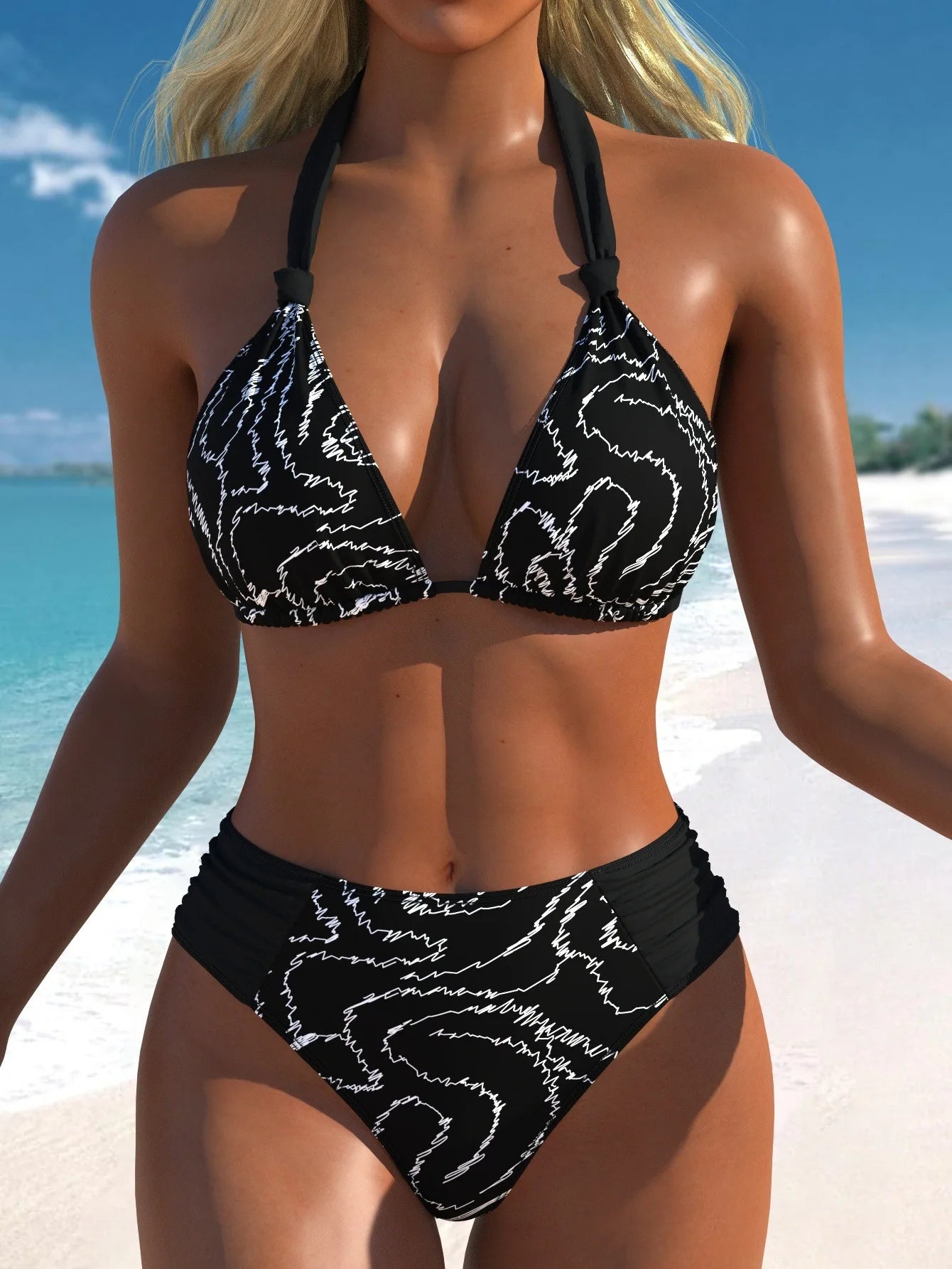 Conjunto de Bikini Vintage con Estampado
