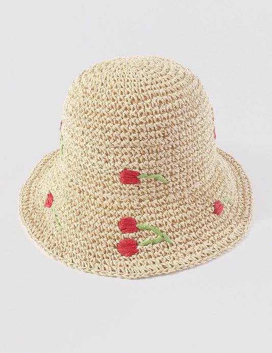 Sombrero tipo cubo tejido con flores