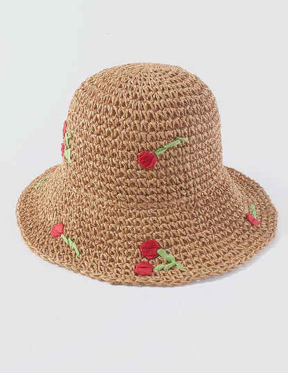 Sombrero tipo cubo tejido con flores