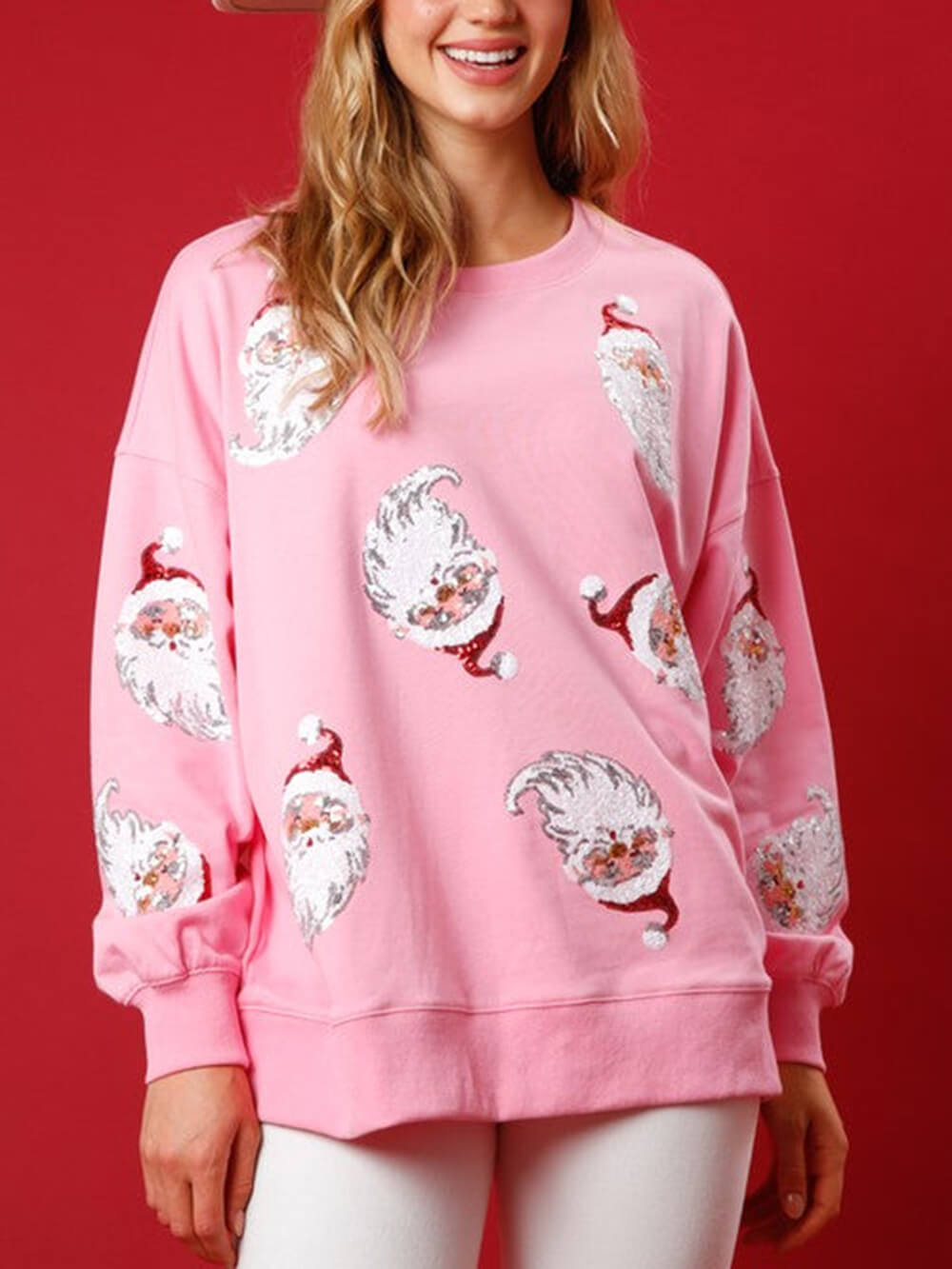 Sudadera de felpa francesa con diseño de Papá Noel y lentejuelas