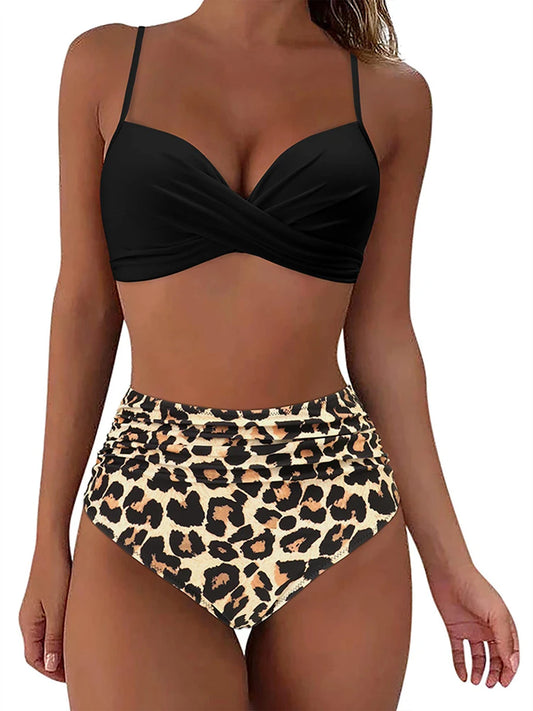 Bikini Leopardo Push-Up de Cintura Alta