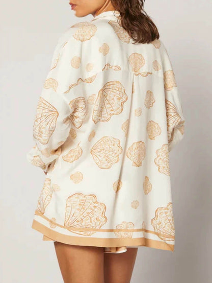 Conjunto de pantalones cortos con banda elástica y estampado de conchas de vacaciones