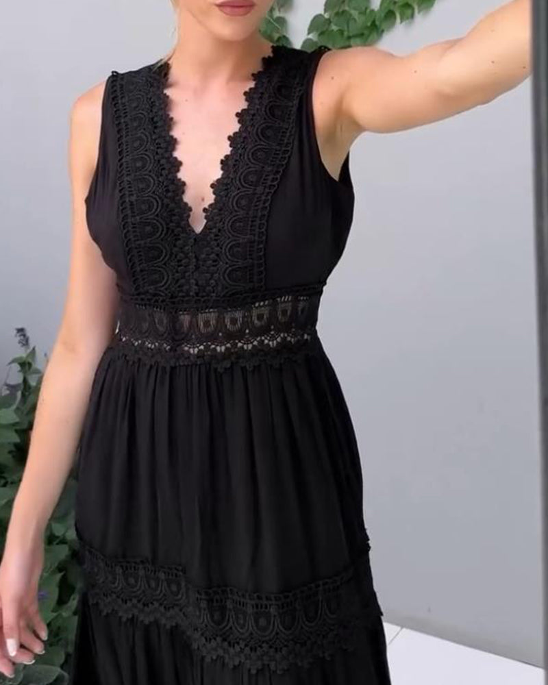 Vestido de tirantes de encaje elegante con escote en V