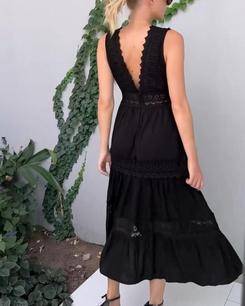 Vestido de tirantes de encaje elegante con escote en V