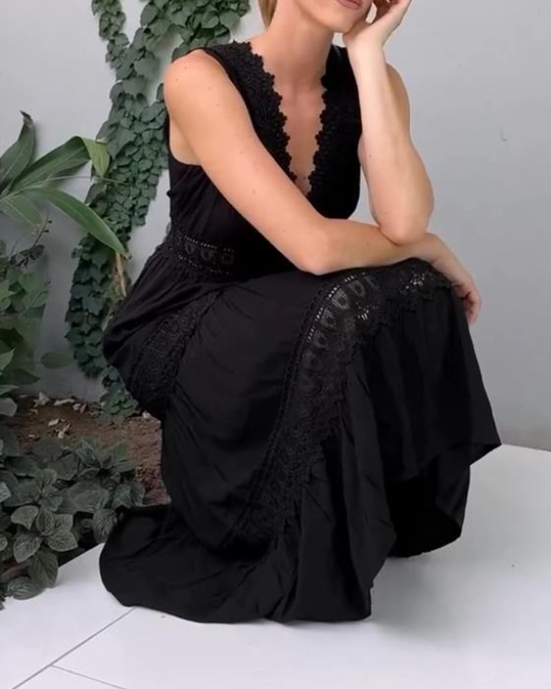 Vestido de tirantes de encaje elegante con escote en V