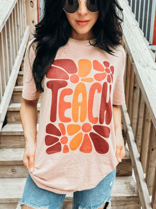 Teach - Lustiges Blumenblüten-Print-T-Shirt