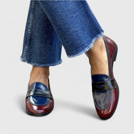 Petra | Mocasín en azul, crema y marrón
