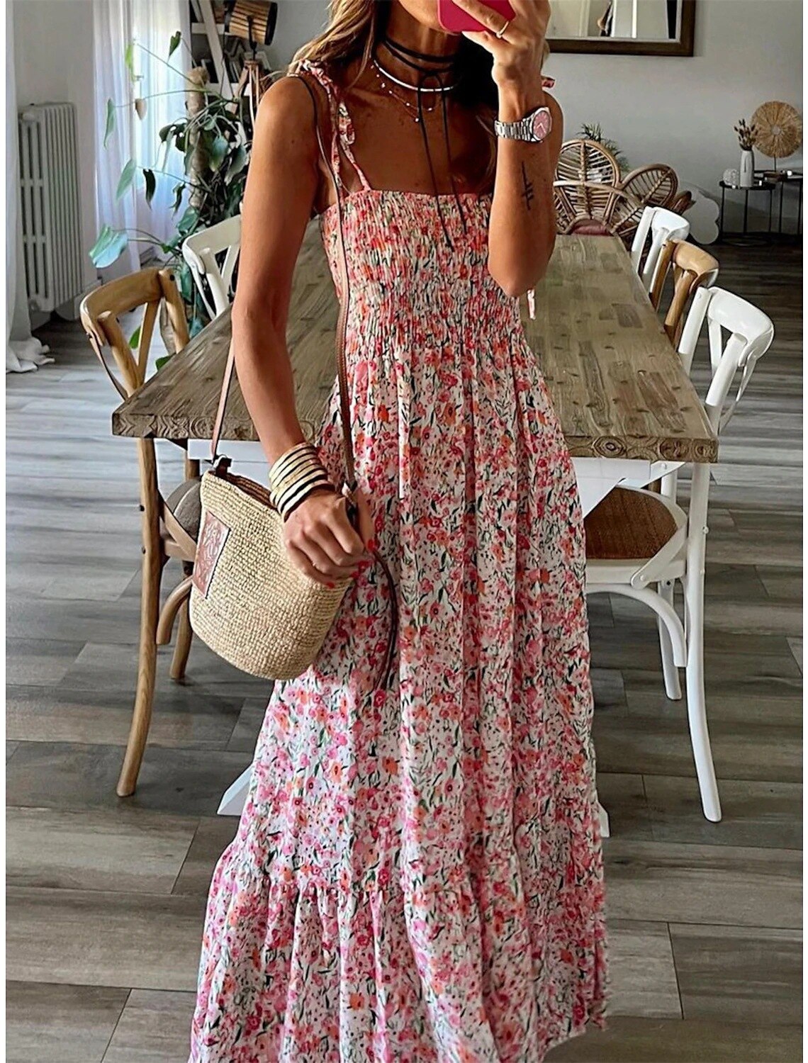 Valeria™ - Floral Print Maxi Dress with Straps
