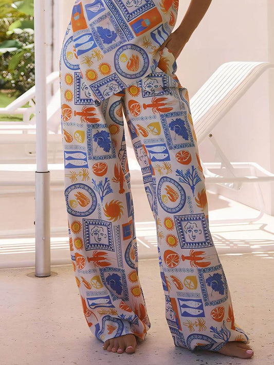 Pantalones anchos estampados Vacation Ocean Fun