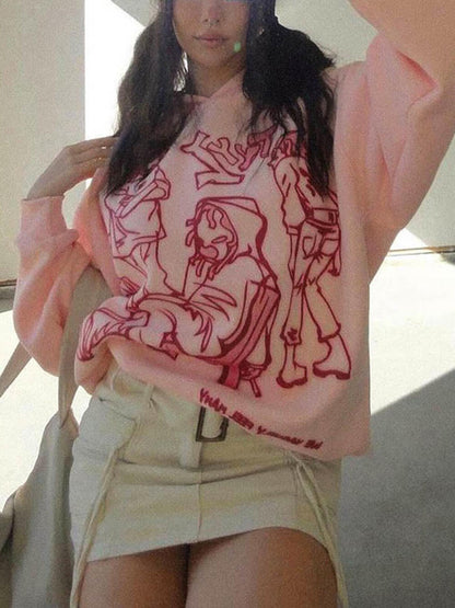 Sudadera con capucha y estampado de personaje de línea de dibujos animados