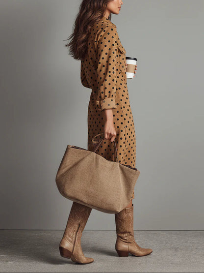 Vestido midi de camisa de ante sintético con lunares