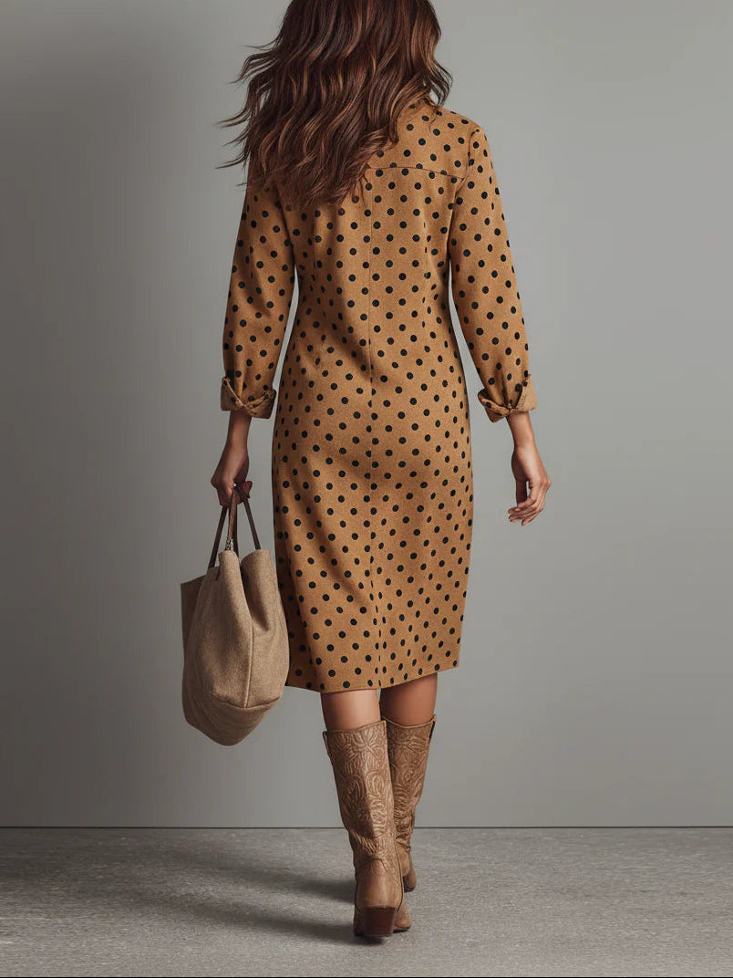 Vestido midi de camisa de ante sintético con lunares