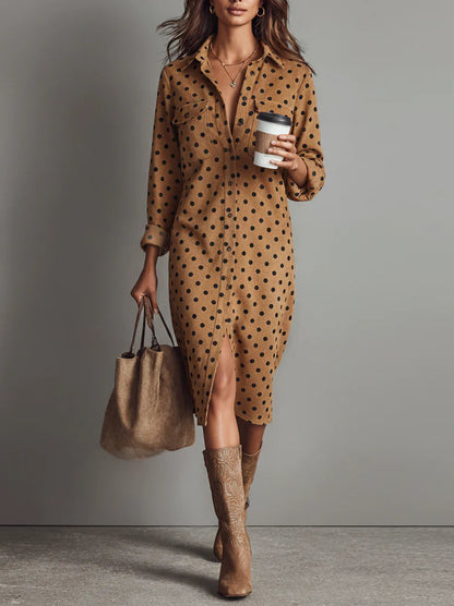 Vestido midi de camisa de ante sintético con lunares