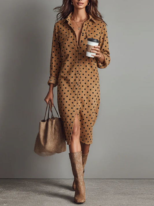 Vestido midi de camisa de ante sintético con lunares