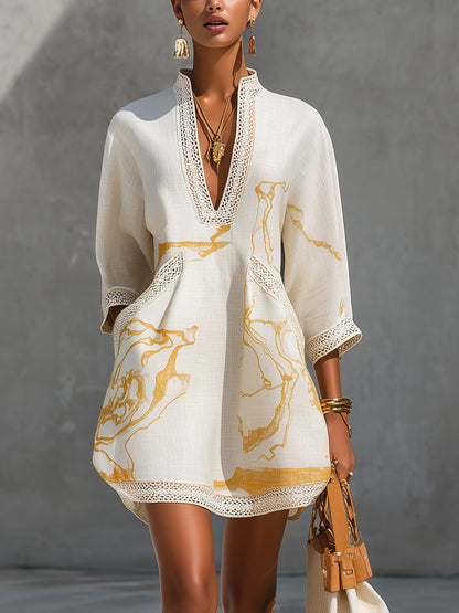 Vestido corto de encaje de ganchillo estampado