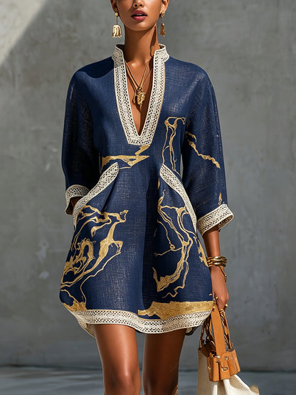 Vestido corto de encaje de ganchillo estampado