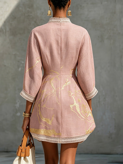 Vestido corto de encaje de ganchillo estampado